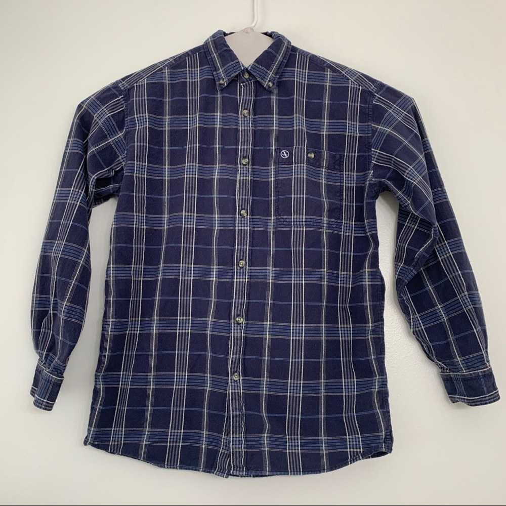 Aigle Men’s M 100% Cotton Blue Plaid Flannel Shirt